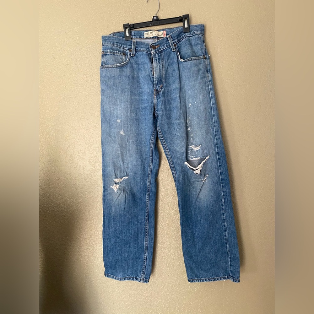 Levis 559 Blue  Straight Jeans Womens 31x30  Medium Wash Distressed